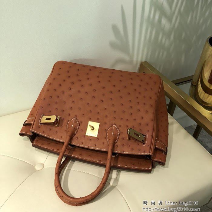 HERMES愛馬仕 鉑金包 Birkin 30 南非原產KK級鴕鳥皮 頂級工藝 手縫蠟線 時尚手提肩背包  Ama1414
